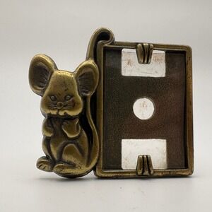 Vintage AMC Brass Mouse Picture Frame Figural Animal Made in USA Mini 2.25"